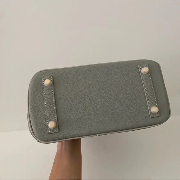 Gray Colorblock Structured 25 BK Leather Bag Lock & Key Satchel Crossbody S2 - Picture 8 of 16